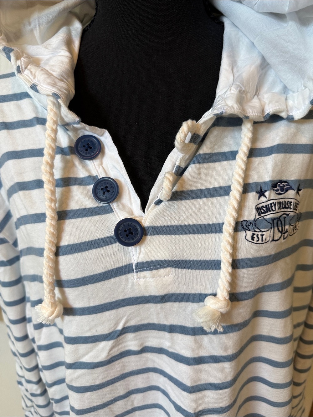 NWOT Disney Cruise Line Nautical Striped Henley Hoodie Sweatshirt XL Retired!